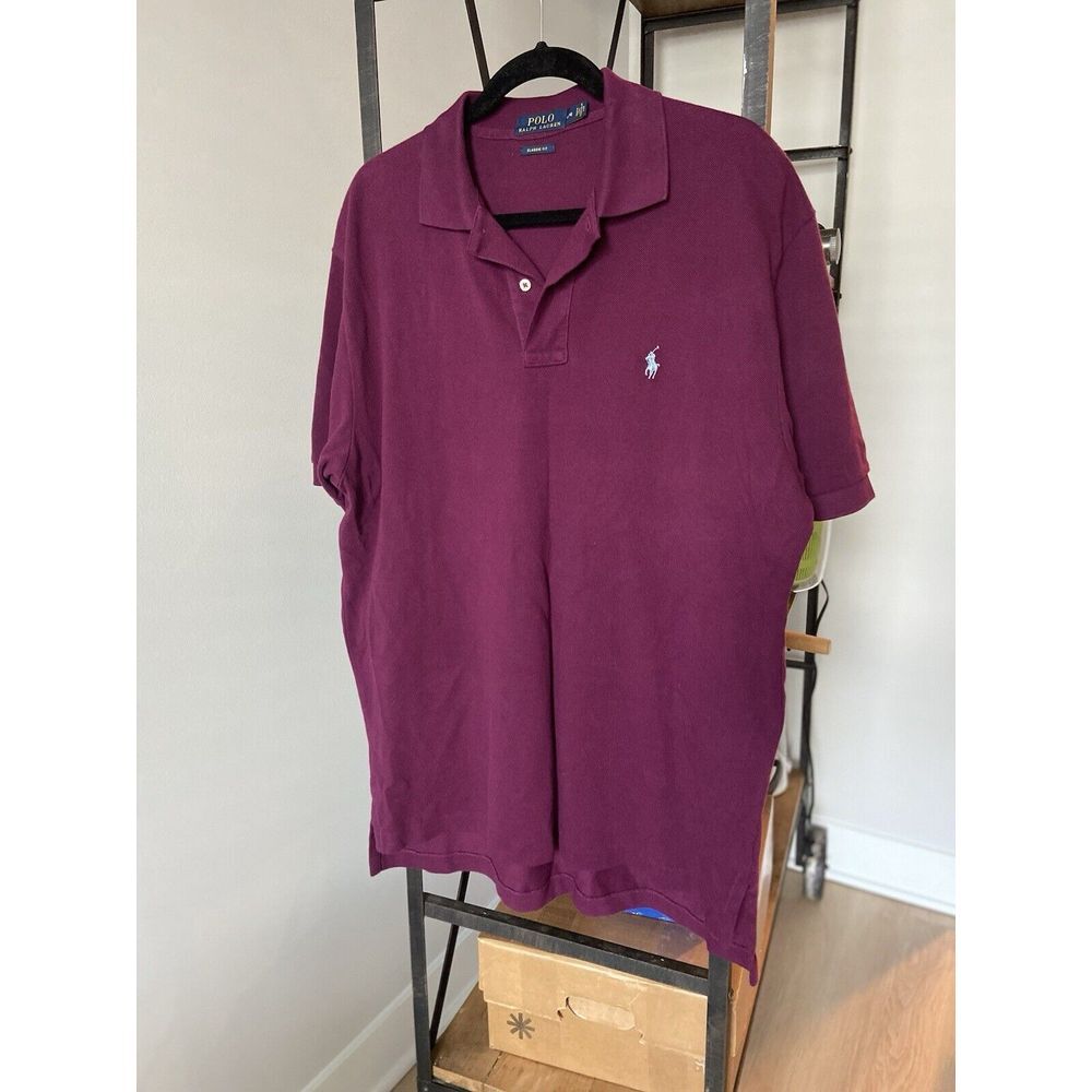 Polo Ralph Lauren Men's Classic Fit Burgundy Golf Polo Shirt Lt Blue Pony